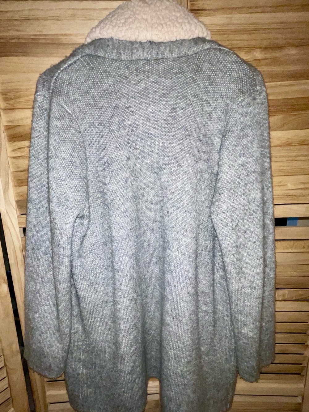 Style & Co XL Gray Sherpa Trim Open Front Cardigan Cozy Pockets Casual Chic - Picture 7 of 12